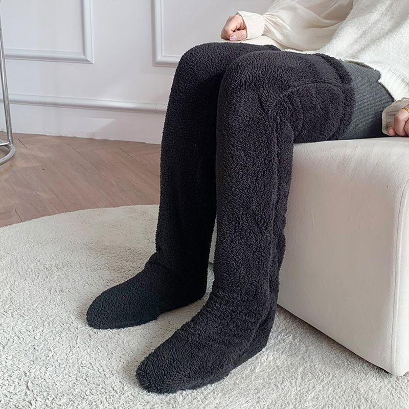 Over Knee High Fuzzy Long Socks Winter Warm Cold Leg Knee Joint Cold-Proof Stockings Home Floor Sleeping Socks